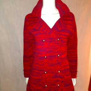 Red & blue Double breast Cardigan w silver buttons